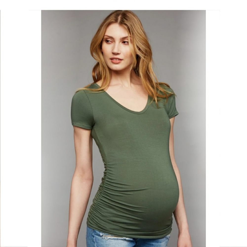 Side Runched V-scoop Maternity T-Shirt